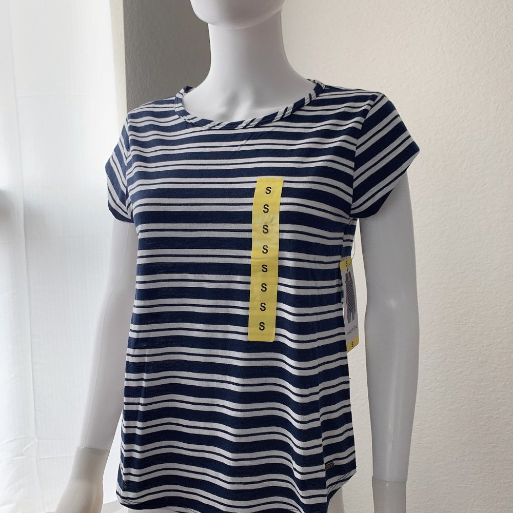 NWT Nautica Ladies' Crew Neck Short Sleeve Tee Blue Stripe, All Size
